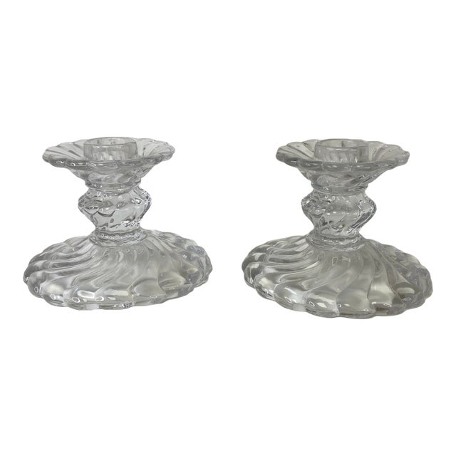Vintage Fostoria Colony Pressed Glass Candle Holders – a Pair For Sale