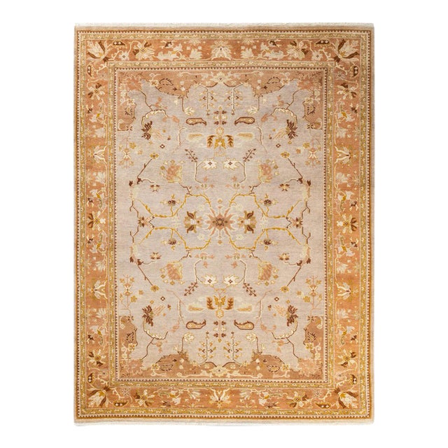 Vintage Traditional Hand Knotted Wool Area Rug, Gold - 6'4" X 9'2" For Sale