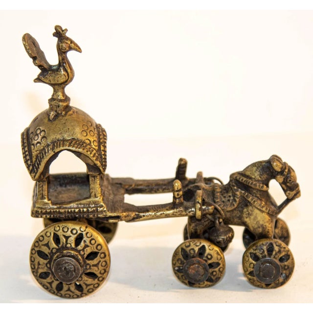 Asian Antique Antique Hindu Bronze Temple Horse and Chariot Statue Toy on Wheels India For Sale - Image 3 of 12
