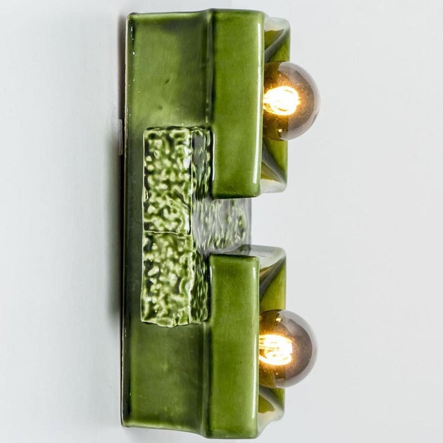 Green Textured Square Wall Light from Pan Ceramics, 1960s, 1970 For Sale - Image 14 of 16