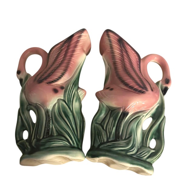 Vintage 1950’s Stanford Ware Pink Flamingo Vases - A Pair For Sale - Image 4 of 11