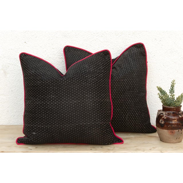 Textile Pair of Manek Black Dotted Ahir Handloom Pillows For Sale - Image 7 of 7