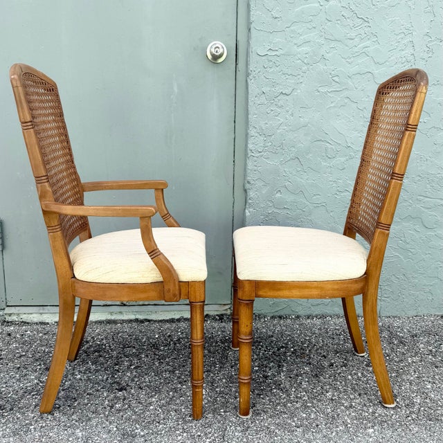 Vintage Boho Chic Faux Bamboo Cane Back Dining Chairs by Chaircraft - Set of 6 For Sale In West Palm - Image 6 of 12