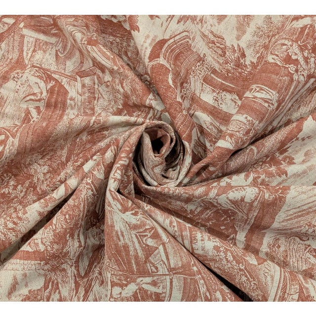 Textile Vintage French "Friendship Does Not Fear Time" Toile Linen Fabric- 5 YDs For Sale - Image 7 of 9