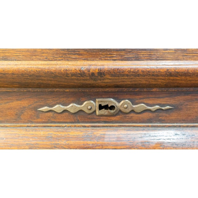 Brown Spanish Gothic Revival Oak 2-Piece Buffet Cabinet, Late 19th Century For Sale - Image 8 of 14