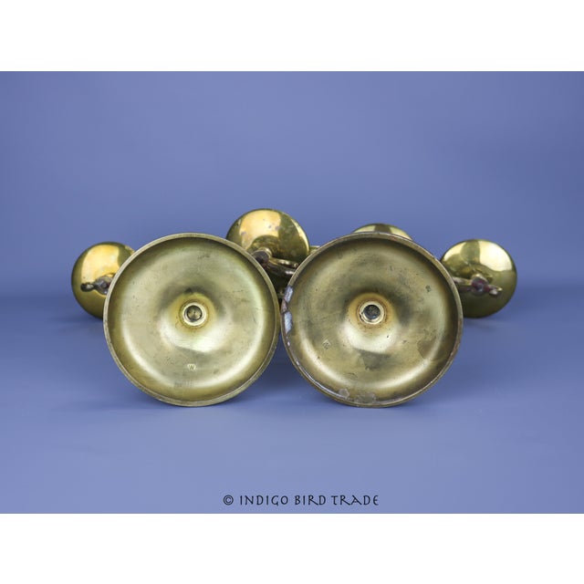 10" Vintage Solid Brass Candelabras Three Arms - Set of 2 For Sale - Image 9 of 9