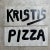 Vintage Kristi's Pizza sign on silver metal plate with black lettering. Two pieces.