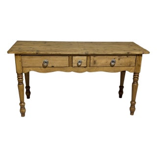 Antique Pine Harvest / Console Table With Glass Knobs From England For Sale