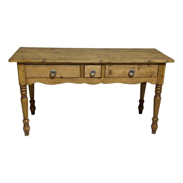 Antique Pine Harvest / Console Table With Glass Knobs From England For Sale