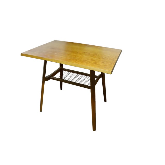 Brussels Table with Red Woven Shelf by Dřevopodnik Holešov, 1960s For Sale - Image 14 of 14