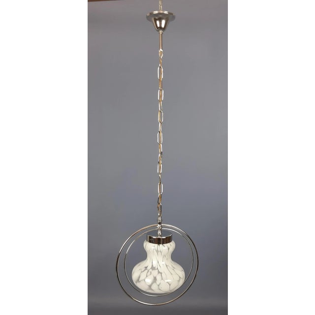 White Murano Glass Pendant with Metal Rings by Nason Mazzega, 1970 For Sale - Image 3 of 13