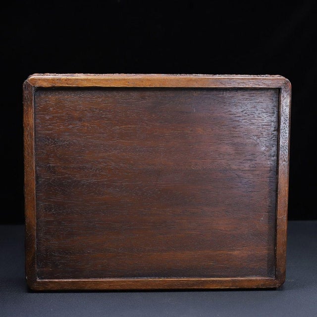 Vintage Chinese Huali Rosewood Box | Carved Dragon & Phoenix Motif Chest For Sale - Image 9 of 9