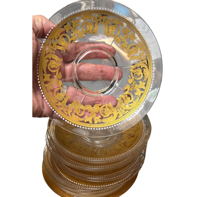Glass Set of 10 Antique Gilt Decorated Venetian Glass Plates For Sale - Image 7 of 9