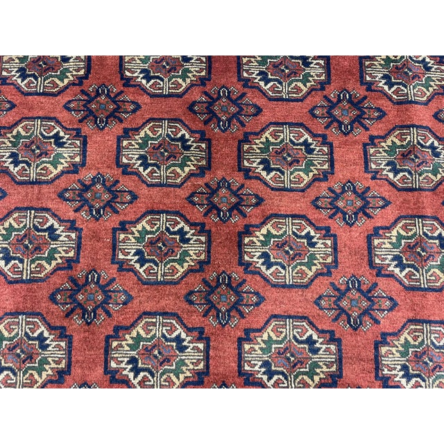 Red Turkmen Philpa Wool Area Rug, Tribal Geometric Medallion Design For Sale - Image 12 of 17