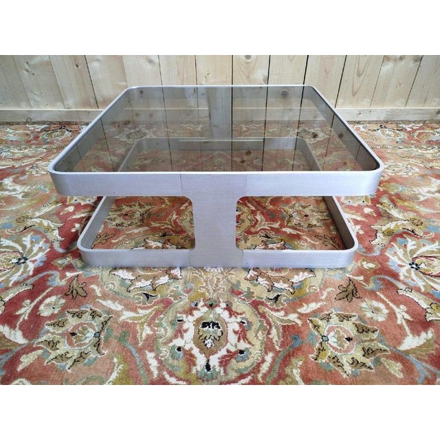 Coffee Table in Smoked Glass and Aluminum, 1970s For Sale - Image 4 of 7