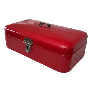 Vintage Dutch Red Enamel Steel Bread Box, Netherlands, 1950s For Sale