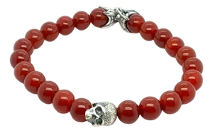 1990s David Yurman Carnelian Beads Skull Spiritual Bracelet Silver 8 mm Estate