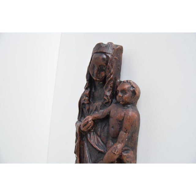 Brown Wall Sculpture of the Madonna and Child, 1930s For Sale - Image 8 of 15