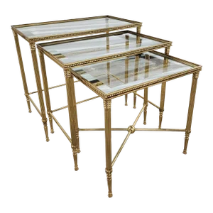 Vintage Italian Mirrored Brass Nesting Tables-Set of 3