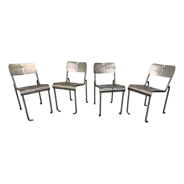 Postmodern Architectural Stainless Steel Dining Chairs, 1980s, Set of 4 For Sale