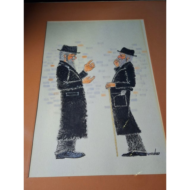 1990s Matched Pair Stuart Warshaw Signed Judaica Illustration Direct Artist Provenance For Sale In Boston - Image 6 of 14