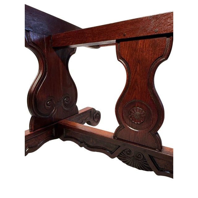 Antique French Oak & Elm Trestle Base Dining Table For Sale - Image 10 of 11