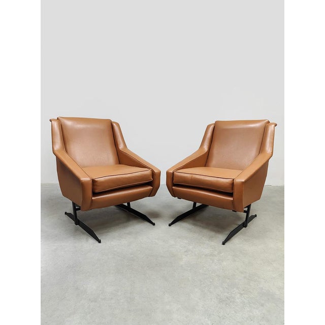 Vintage Italian Cognac Lounge Chairs, Set of 2 For Sale - Image 3 of 9