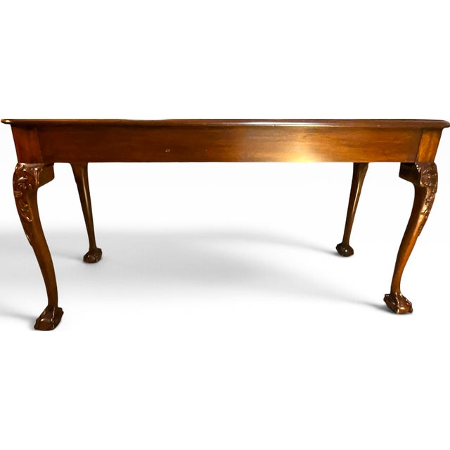 1980s 1980s Henkel-Harris Virginia Galleries Carved Flame Mahogany Chippendale Sofa Console Table With Ball and Claw Feet For Sale - Image 5 of 13