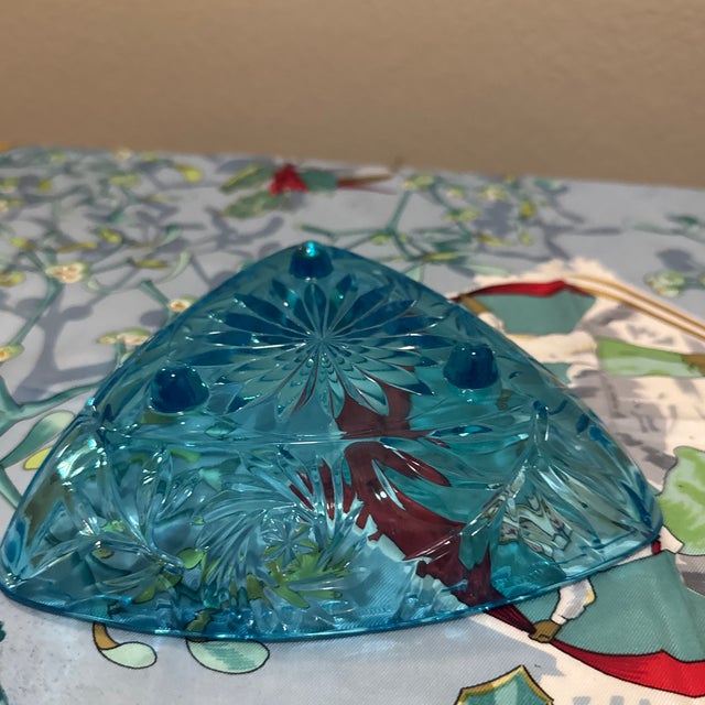 Vintage Hazel Atlas Aqua Blue "Pinwheel" Triangle Candy Dish For Sale - Image 4 of 6