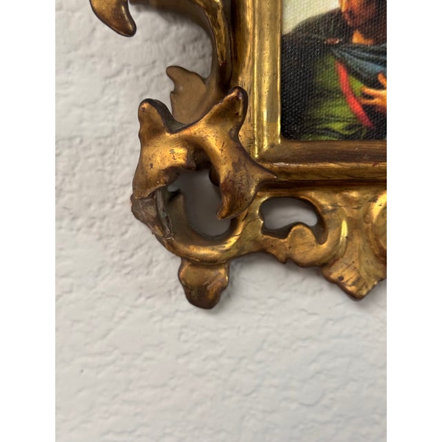 Baroque Vintage Italian Florentine Hand-Carved Giltwood Baroque Miniature Frame For Sale - Image 3 of 5