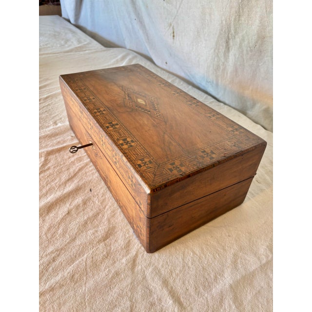 19th Century English Walnut Tunbridge Ware Writing Box For Sale - Image 4 of 12