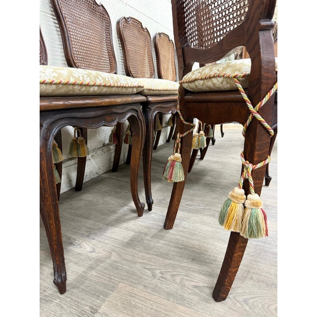 Vintage French Country Louis XV Style Cane Back Cane Seat Dining Chairs For Sale - Image 10 of 11