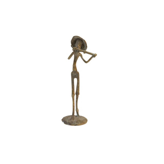 Vintage African Bronze Musician Statue For Sale - Image 9 of 9