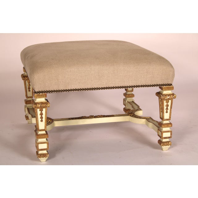 Louis XIV Style Painted and Partial Gilt Bench For Sale - Image 4 of 10