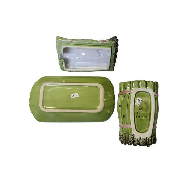 Ceramic Vintage Bordallo Pinheiro Asparagus Server With Matching Tray - 3 pcs For Sale - Image 7 of 10