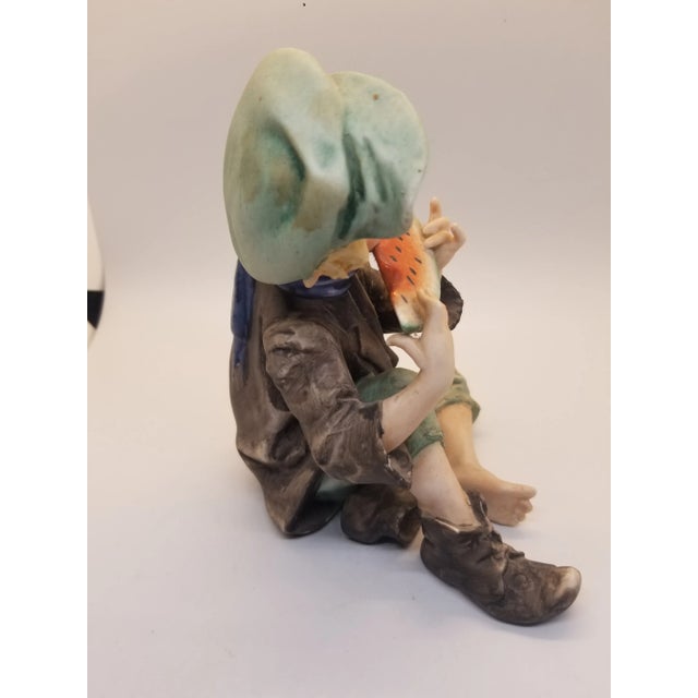 Vintage Boy Eating Watermelon Capodimonte Melon Porcelain Hand Painted Figurine Numbered For Sale - Image 4 of 6