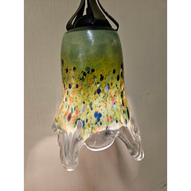 Army Green 1990s Handmade 3 Wrought Irons Pendant Light For Sale - Image 8 of 11