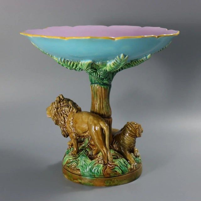 George Jones Majolica Africa Lions Compote For Sale - Image 4 of 18