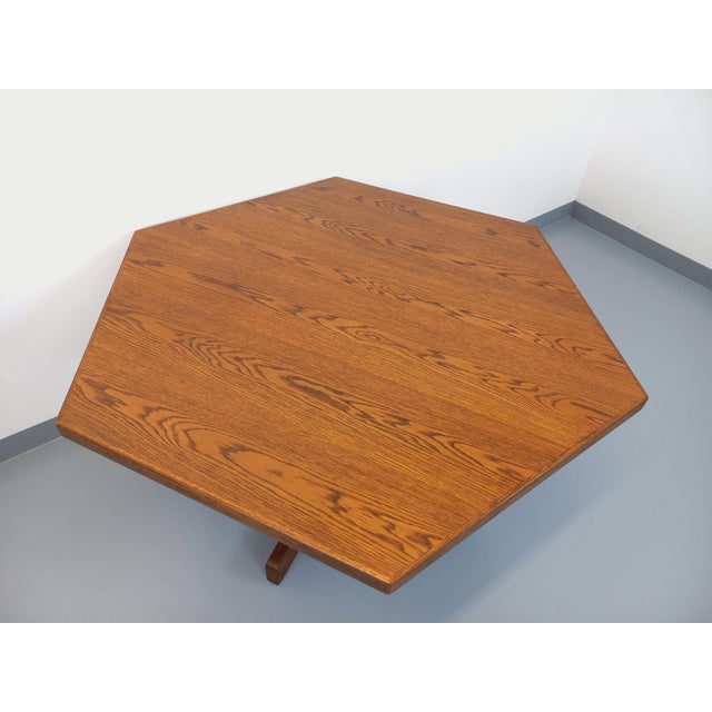 Vintage Hexagonal Dining Table in Oak, 1980s For Sale - Image 10 of 17