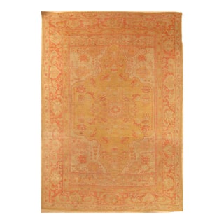 Antique Turkish Oushak Carpet, Handmade Oriental Rug, Gold, Taupe, Shrimp Coral For Sale
