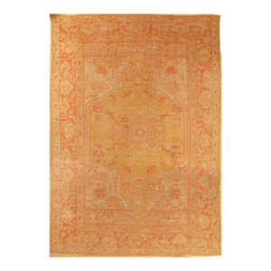 Antique Turkish Oushak Carpet, Handmade Oriental Rug, Gold, Taupe, Shrimp Coral