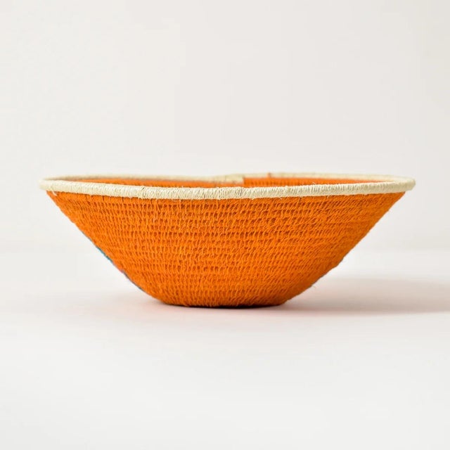 African Early 20th Century Sisal Handwoven Orange Teal Butterfly Basket Eswatini 9inch For Sale - Image 3 of 7