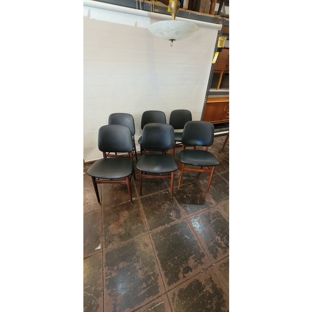 1950s Mid Century Danish Teak Set of 6 Dining Chairs Arne Hovmand Olsen for Art Furniture Denmark For Sale - Image 5 of 9