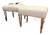 Custom Made Acrylic and Woven Cream Upholstered Ottomans a Pair For Sale