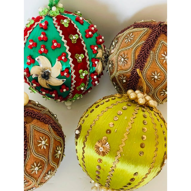 Vintage Beaded Christmas Ornaments Balls- Set For Sale - Image 4 of 4