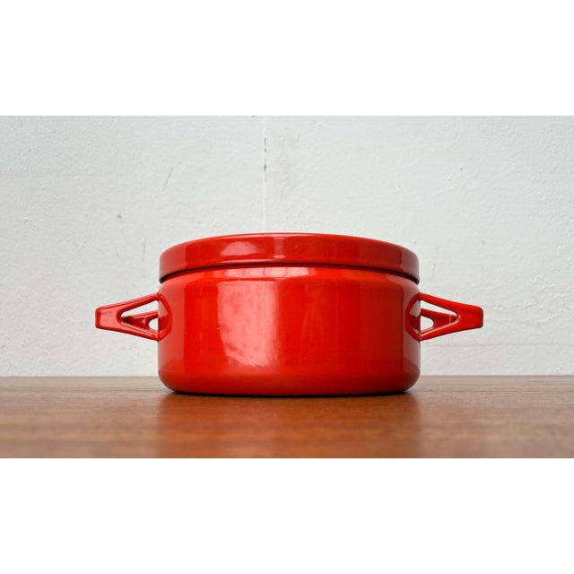 Mid-Century Modern Red Minimalist Enamel Pot by Seppo Mallat for Finel, Finland, 1960s I have official proof of...