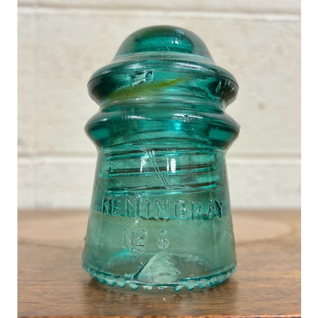 Vintage Hemingray No 9 Aqua Glass Insulator For Sale - Image 4 of 9