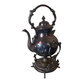 1980s Footed Silver Teapot with Warming Dish For Sale