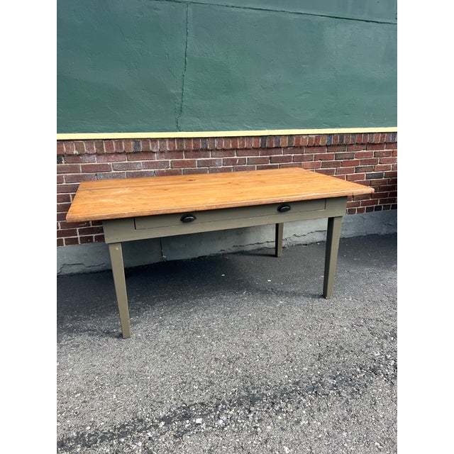Vintage Green French Farmhouse Table With Drawer For Sale - Image 6 of 12