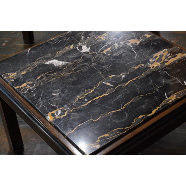 Wood 1960s Pair of Square Widdicomb End Tables With Nero Portoro Marble Tops For Sale - Image 7 of 8